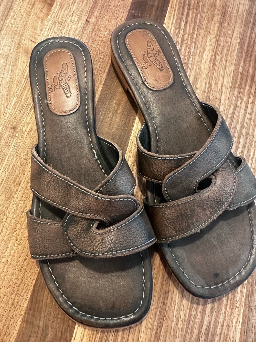 Freebird Born Brown Leather Slide Sandals - Casual Slip-On